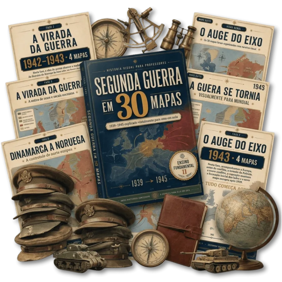 Segunda Guerra em 30 Mapas — produto principal com os 30 mapas organizados nas 7 fases da guerra